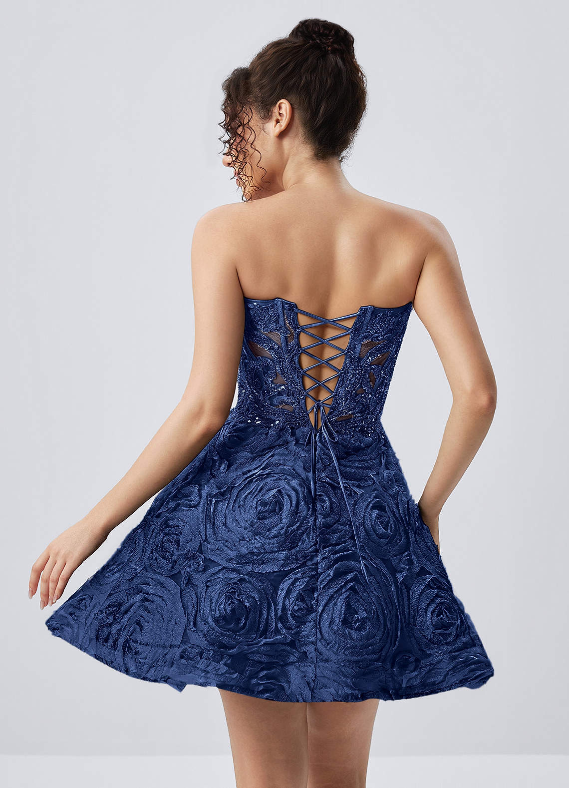 Mathilde Skater Sweetheart Tulle Mesh Mini Prom Dress in Navy