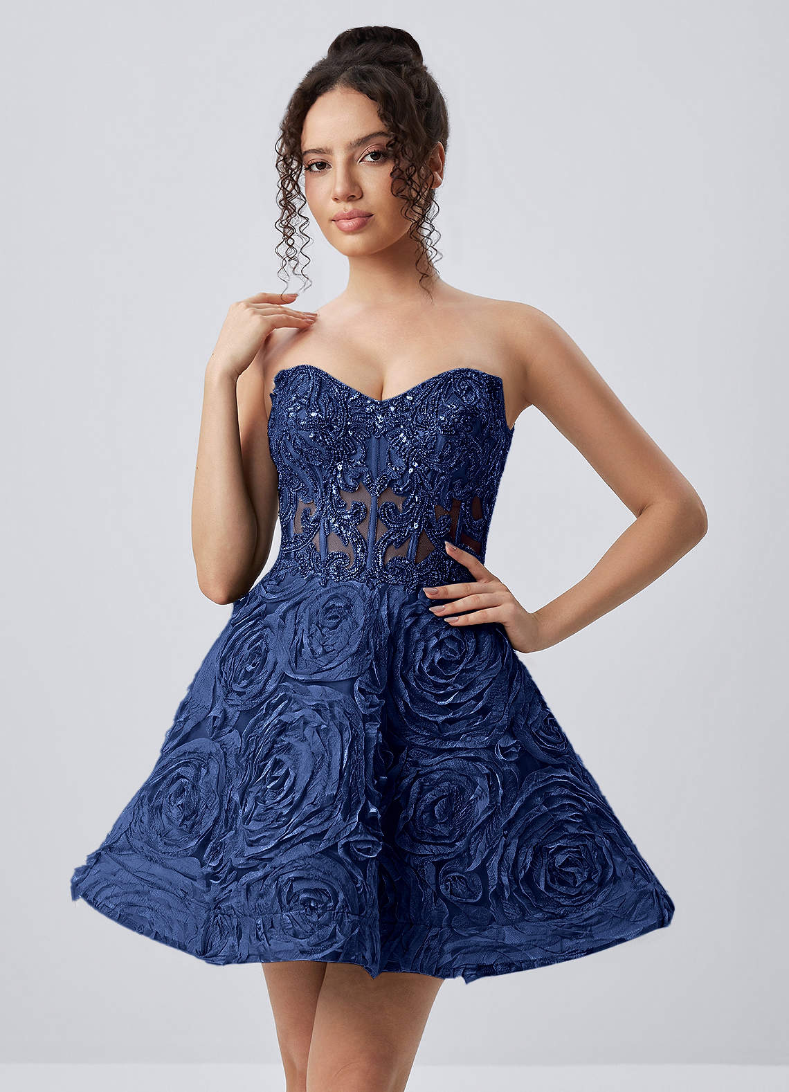 Mathilde Skater Sweetheart Tulle Mesh Mini Prom Dress in black