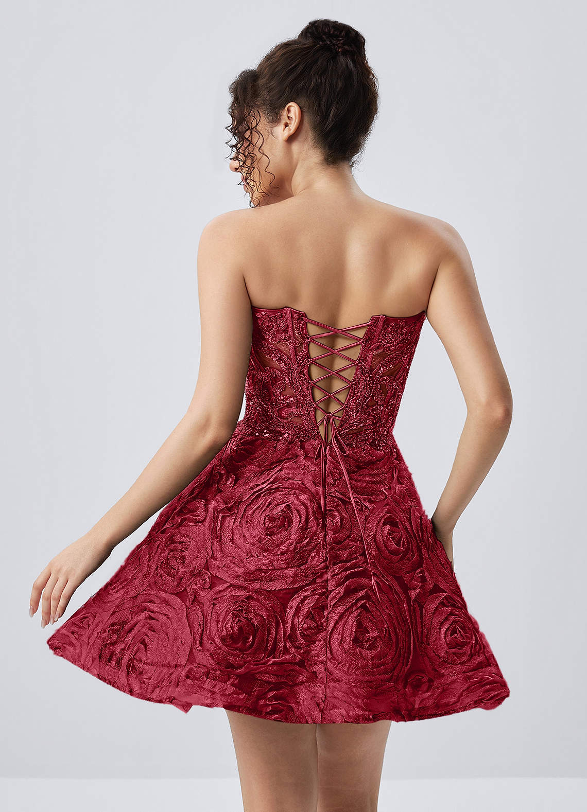 Mathilde Skater Sweetheart Tulle Mesh Mini Prom Dress in Burgundy