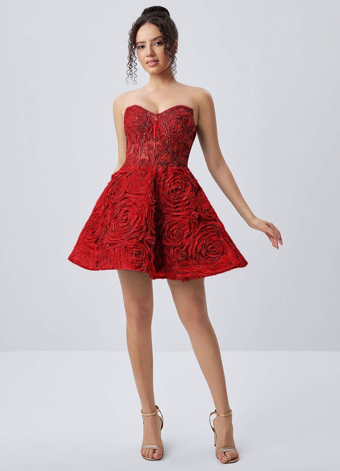 Mathilde Skater Sweetheart Tulle Mesh Mini Prom Dress in Red