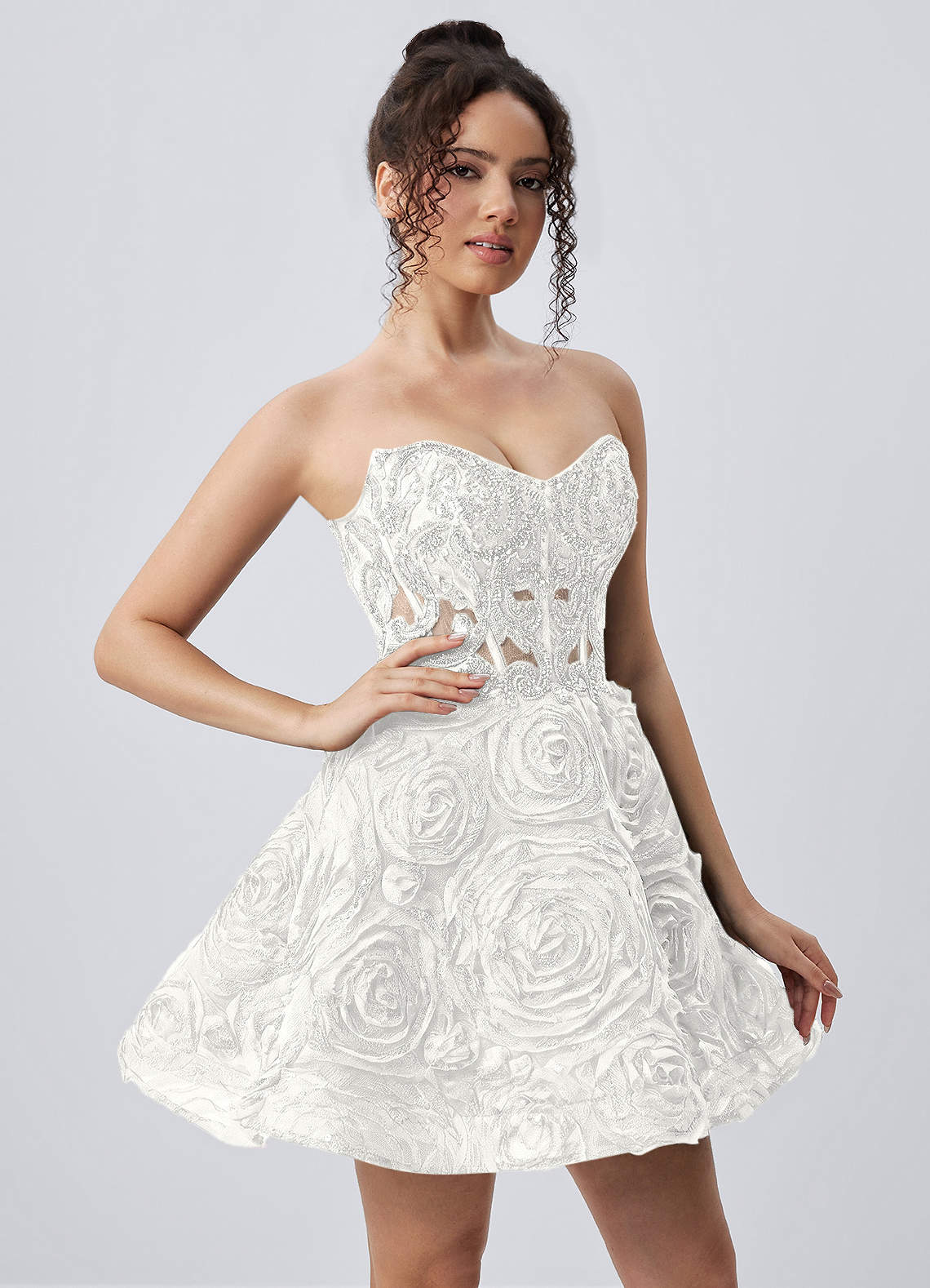 Mathilde Skater Sweetheart Tulle Mesh Mini Prom Dress in white