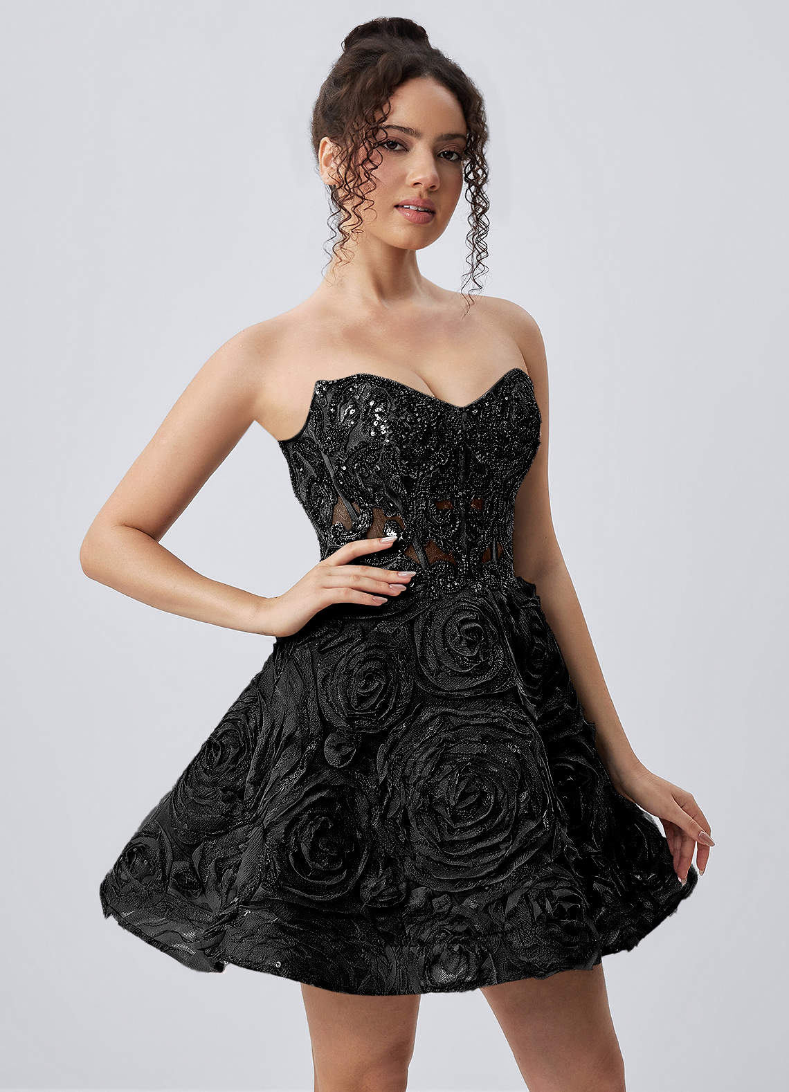 Mathilde Skater Sweetheart Tulle Mesh Mini Prom Dress in black
