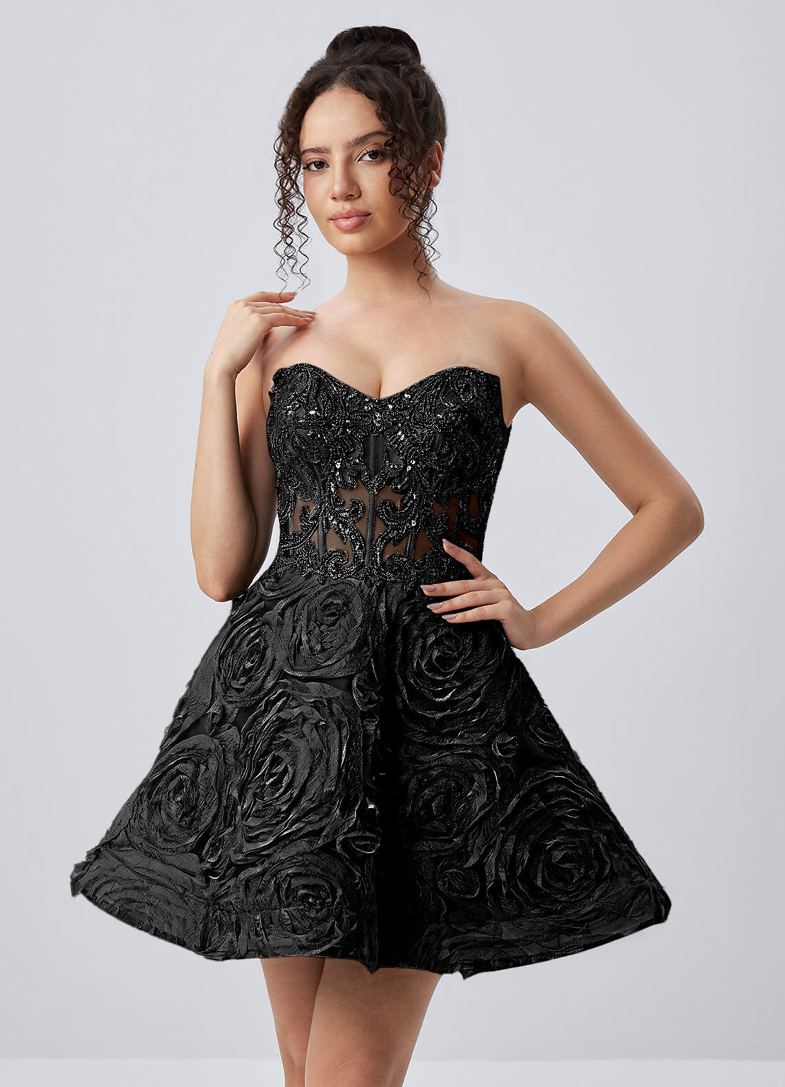 Mathilde Skater Sweetheart Tulle Mesh Mini Prom Dress in black