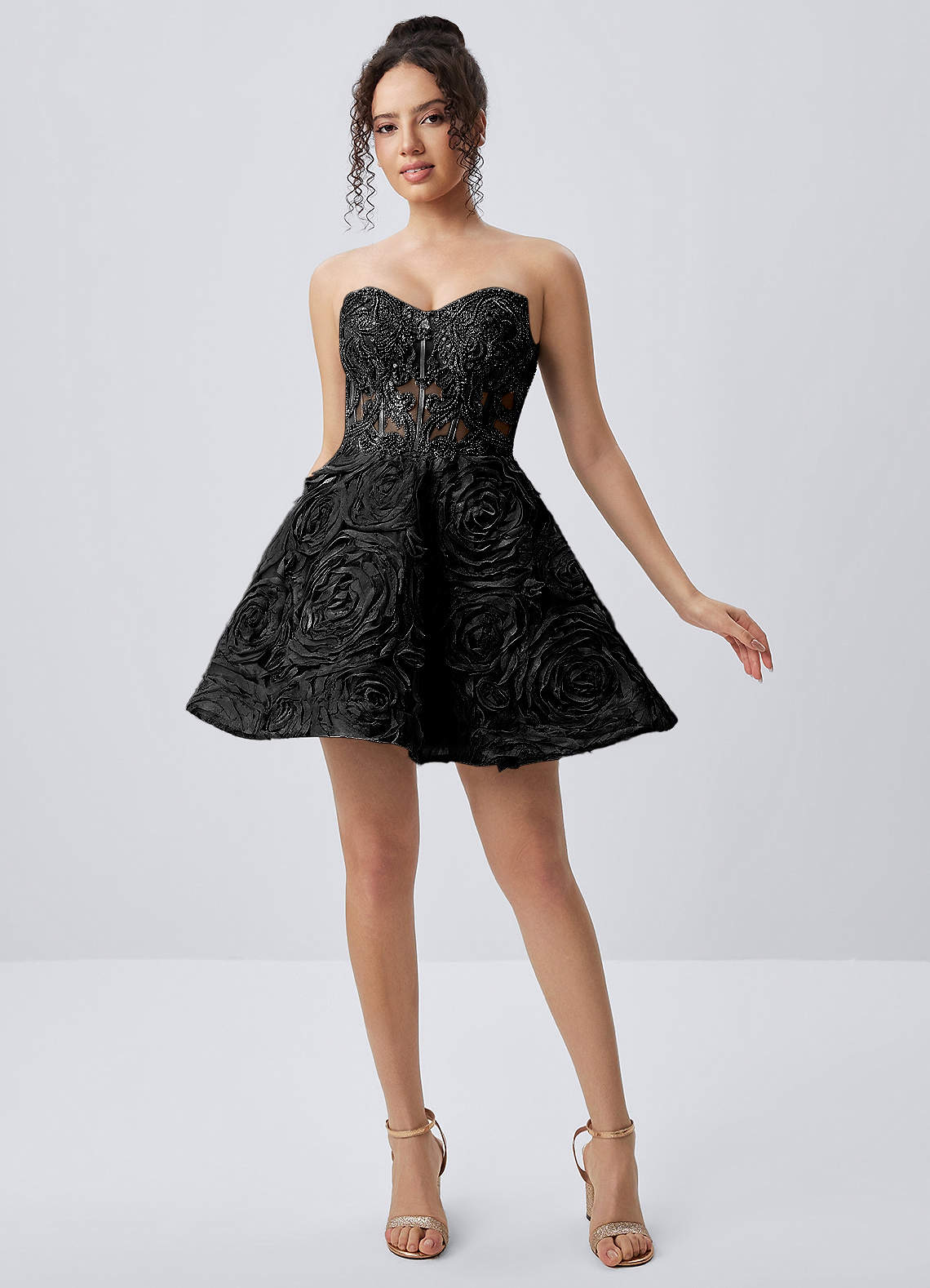 Mathilde Skater Sweetheart Tulle Mesh Mini Prom Dress in black