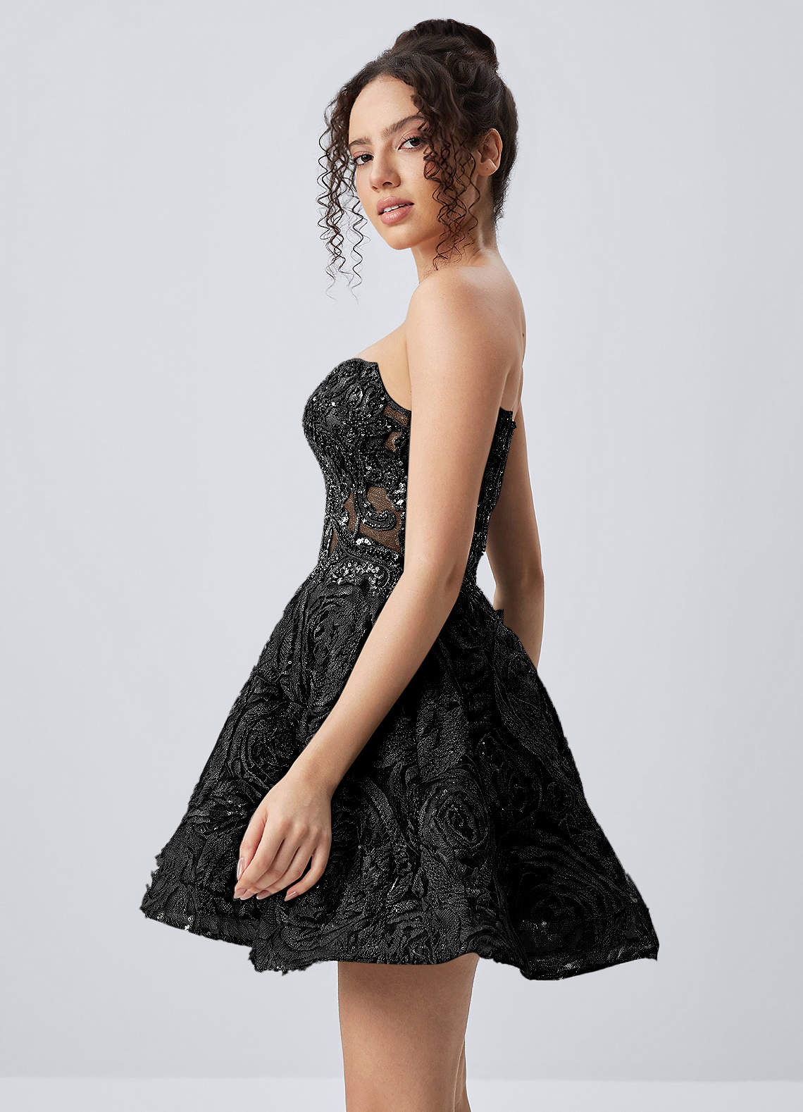 Mathilde Skater Sweetheart Tulle Mesh Mini Prom Dress in black