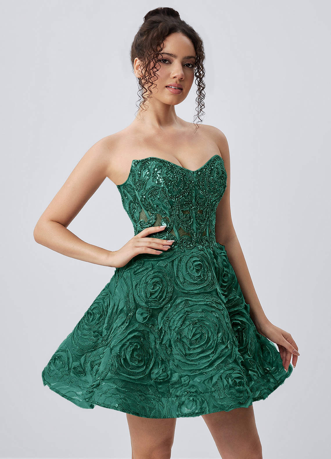 Mathilde Skater Sweetheart Tulle Mesh Mini Prom Dress in Dark Green