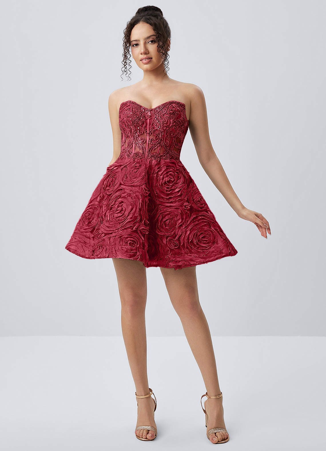 Mathilde Skater Sweetheart Tulle Mesh Mini Prom Dress in Burgundy