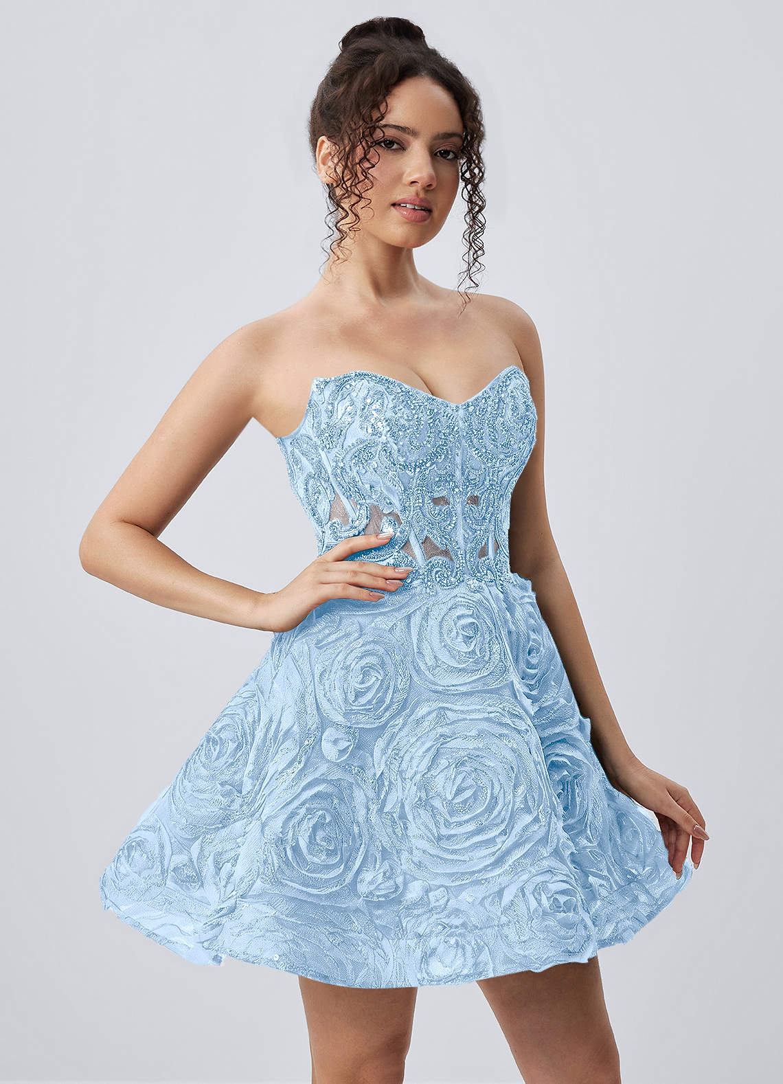 Mathilde Skater Sweetheart Tulle Mesh Mini Prom Dress in Sky Blue