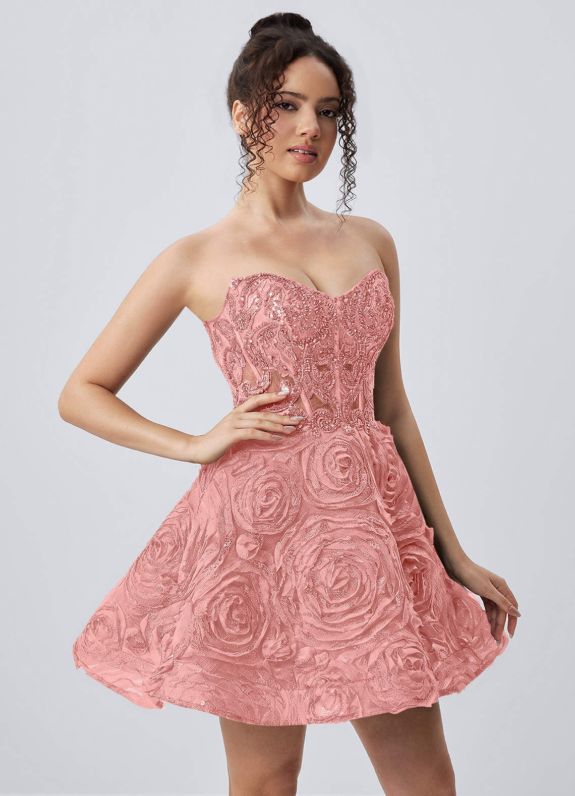 Mathilde Skater Sweetheart Tulle Mesh Mini Prom Dress in Dusty Pink
