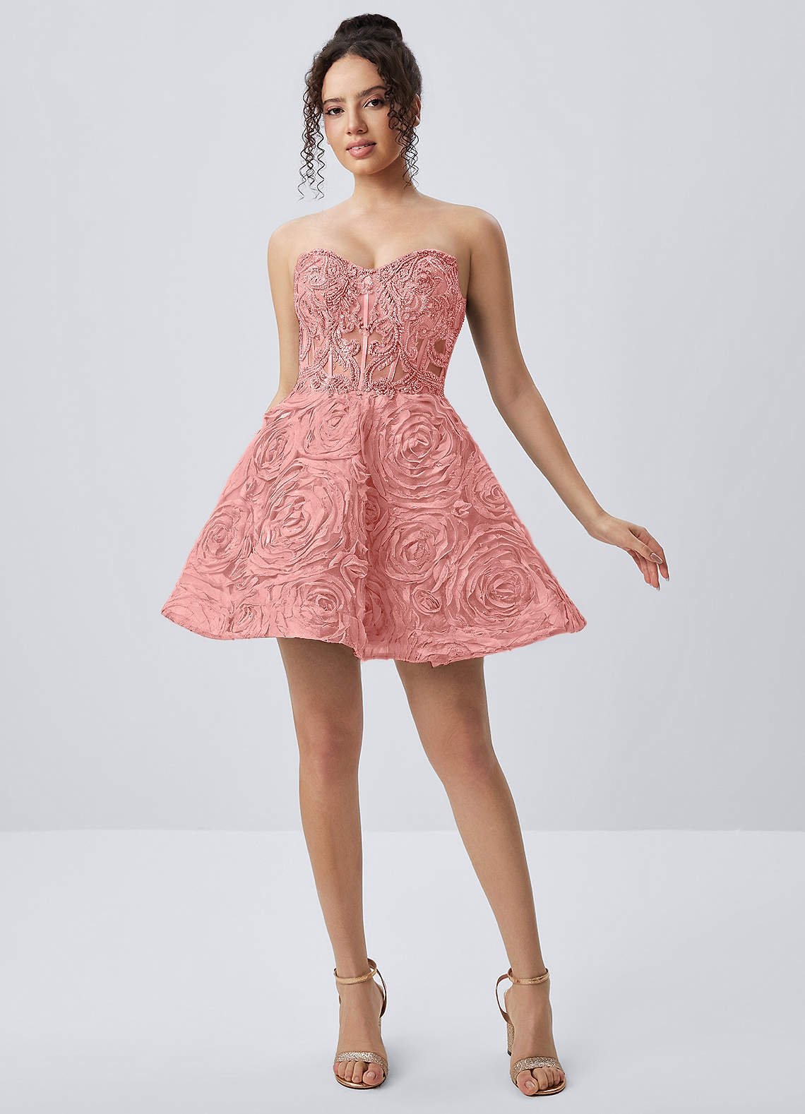 Mathilde Skater Sweetheart Tulle Mesh Mini Prom Dress in Dusty Pink