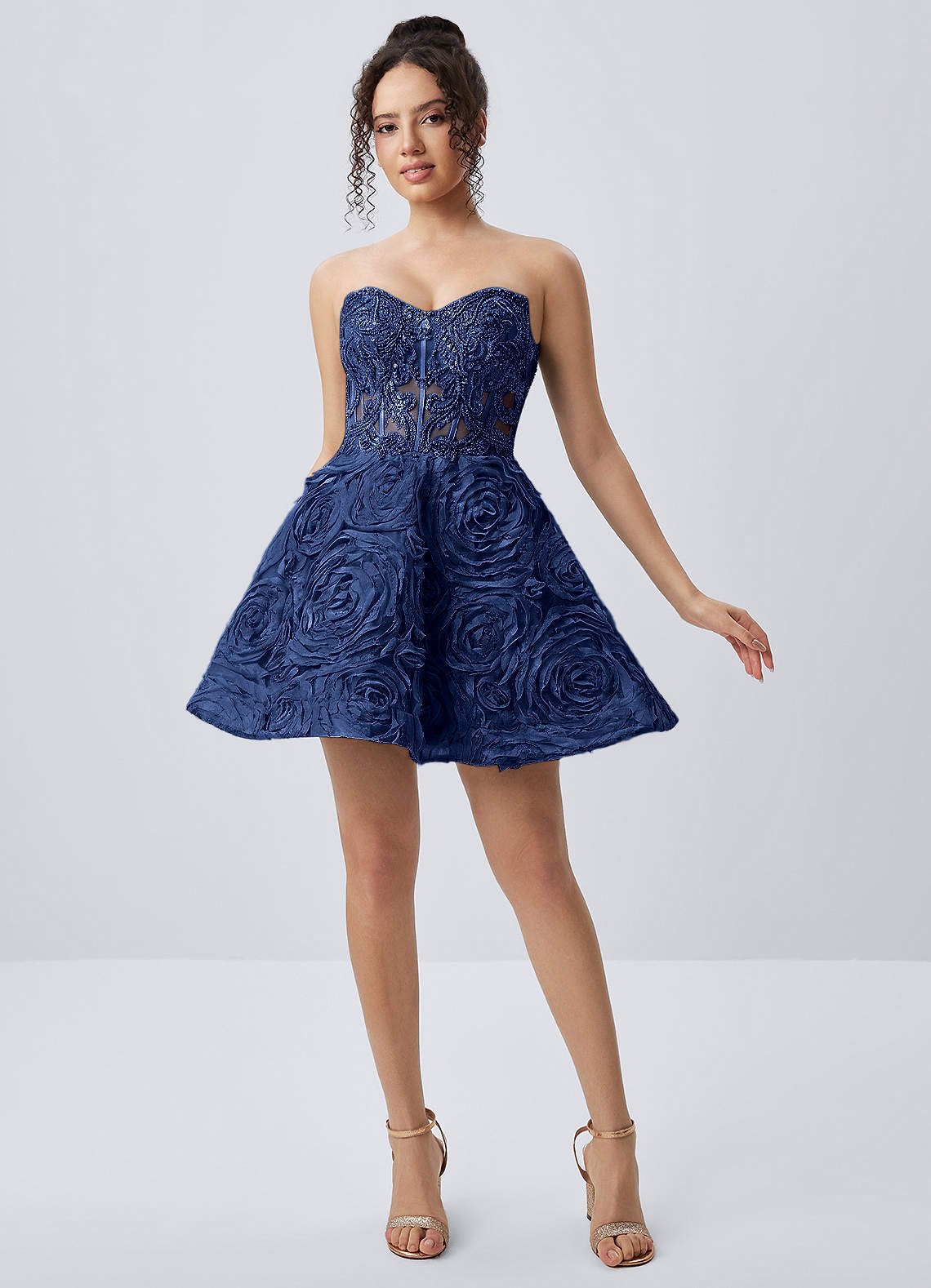 Mathilde Skater Sweetheart Tulle Mesh Mini Prom Dress in Navy