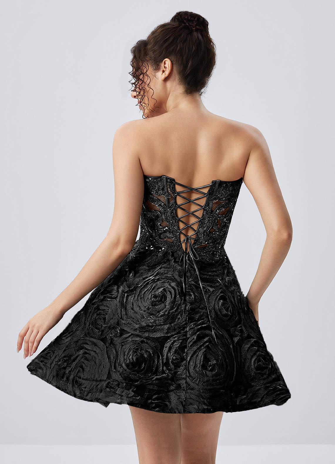 Mathilde Skater Sweetheart Tulle Mesh Mini Prom Dress in black