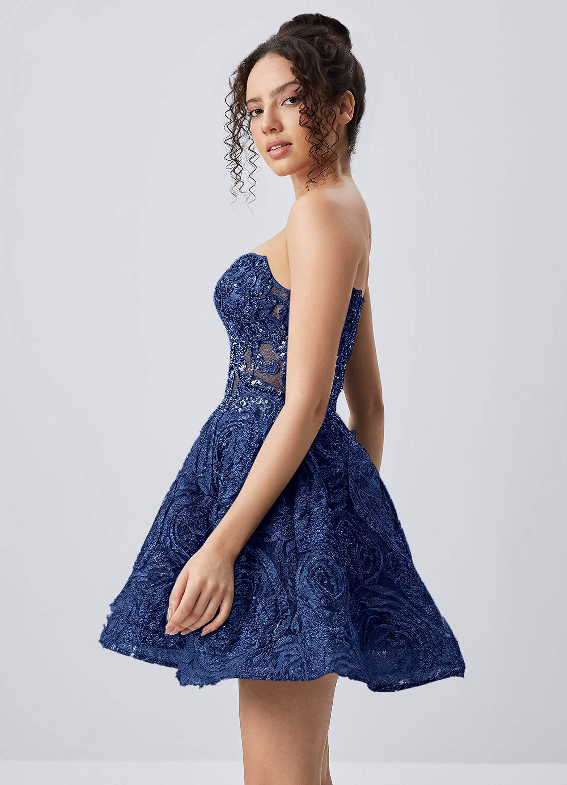 Mathilde Skater Sweetheart Tulle Mesh Mini Prom Dress in Navy