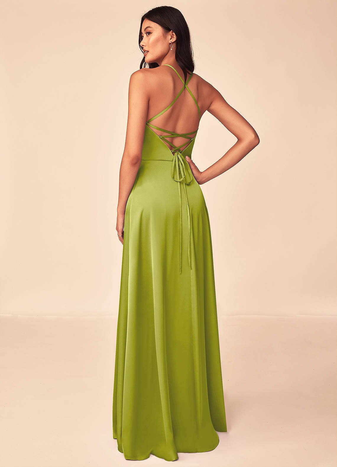 Mei A-Line V-Neck Stretch Satin Bridesmaid Dress in Lemongrass