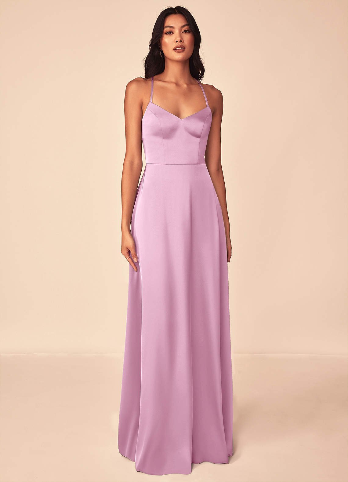 Mei A-Line V-Neck Stretch Satin Bridesmaid Dress in candy pink