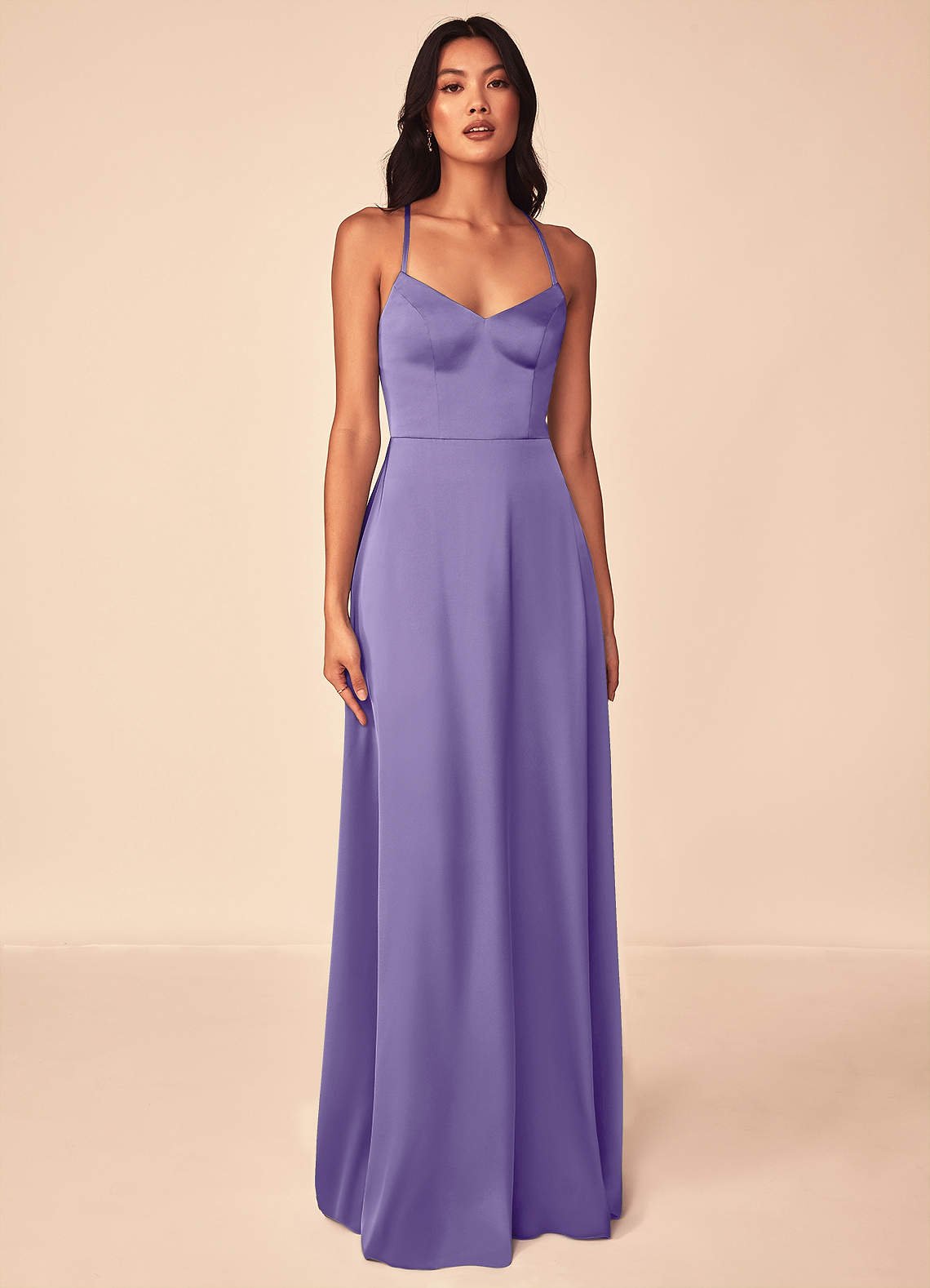 Mei A-Line V-Neck Stretch Satin Bridesmaid Dress in Tahiti