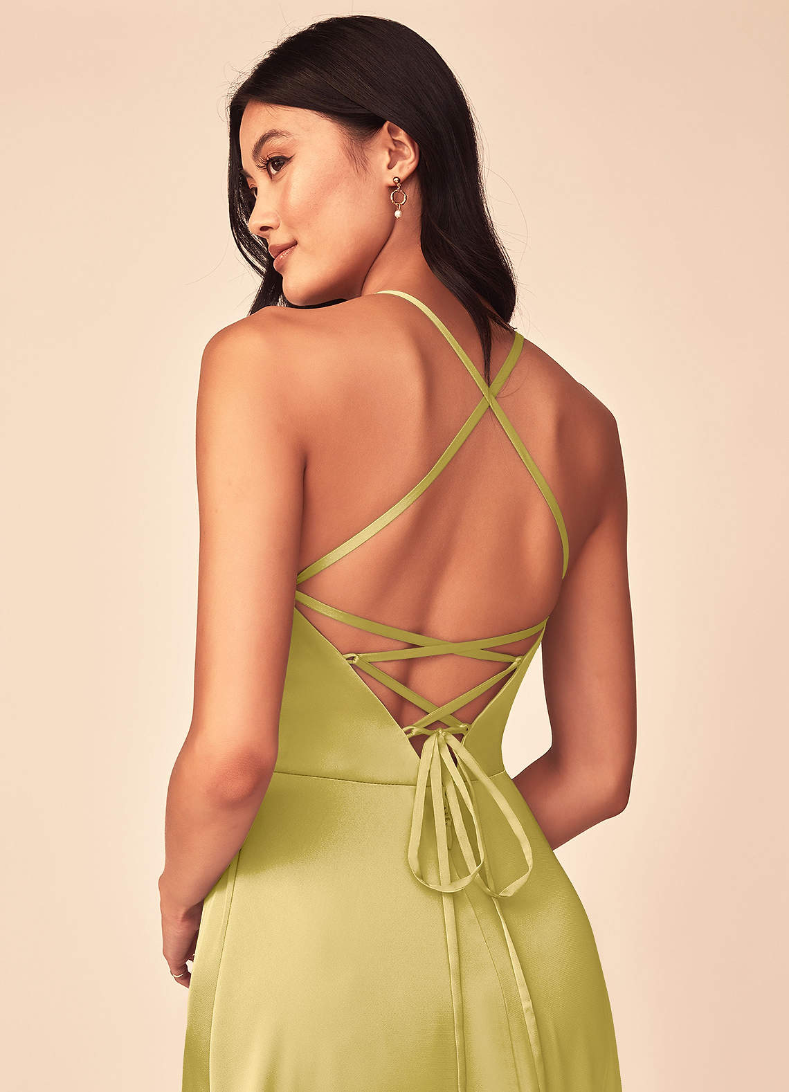 Mei A-Line V-Neck Stretch Satin Bridesmaid Dress in Canary