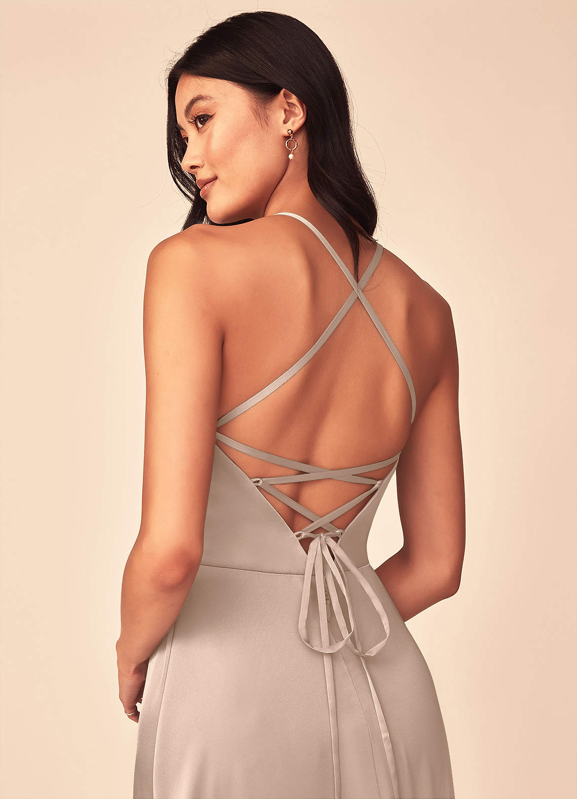 Mei A-Line V-Neck Stretch Satin Bridesmaid Dress in English Rose