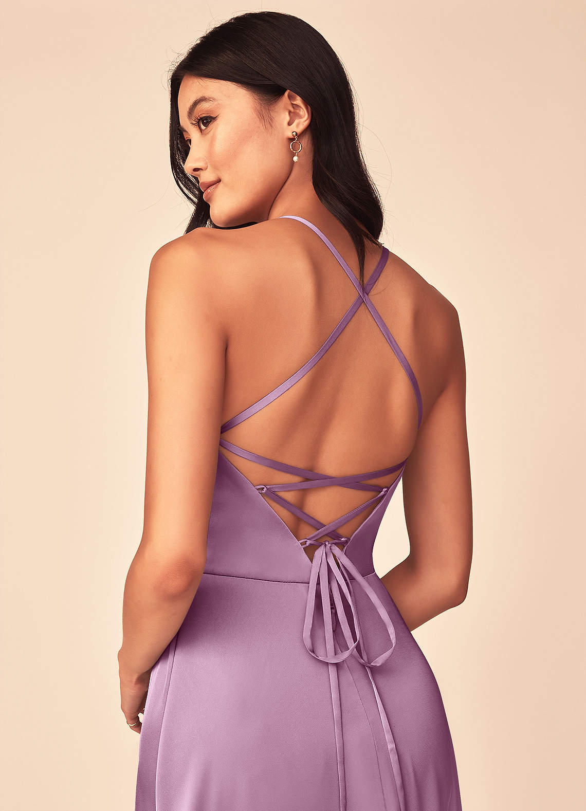 Mei A-Line V-Neck Stretch Satin Bridesmaid Dress in Wisteria
