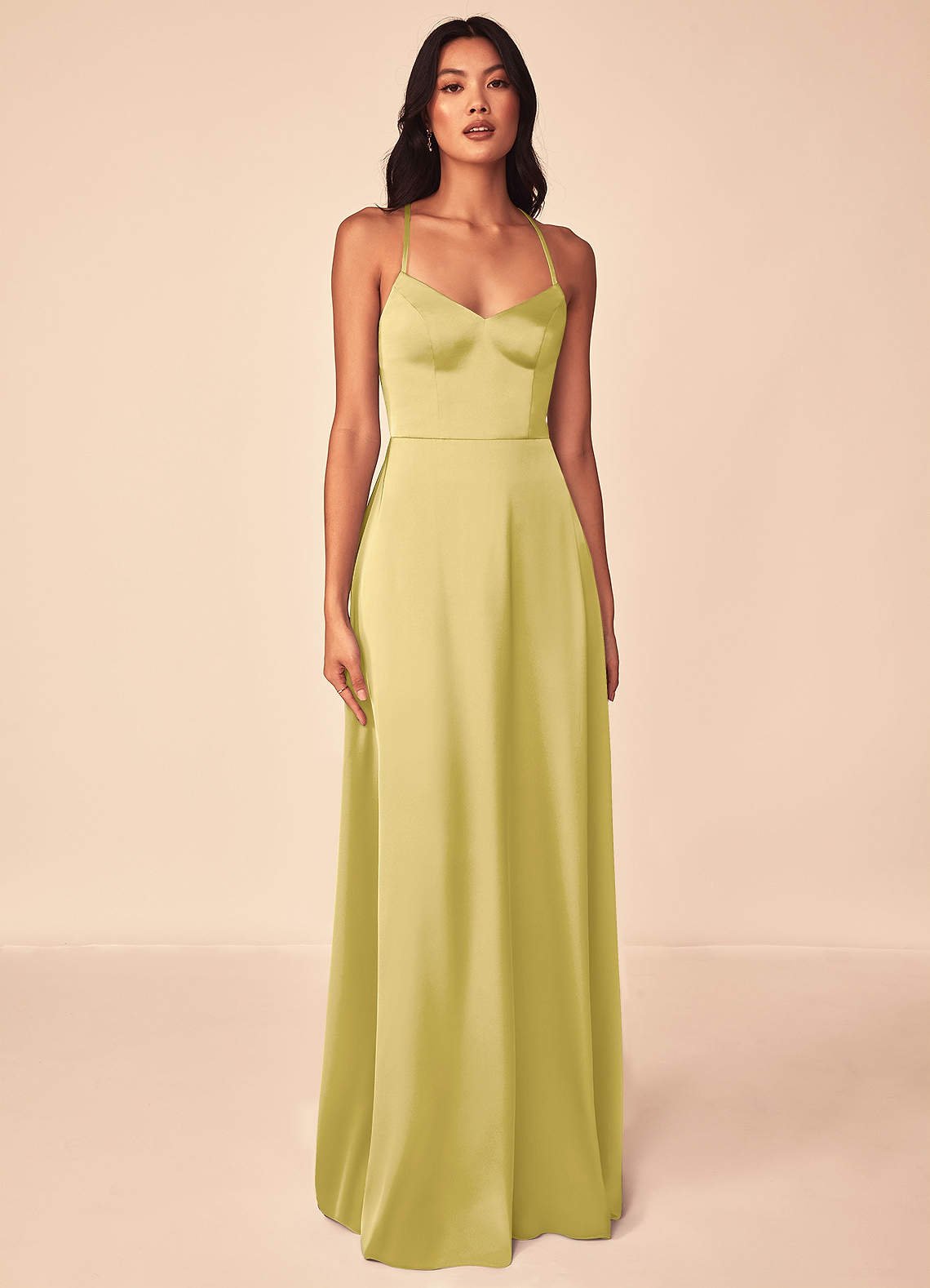 Mei A-Line V-Neck Stretch Satin Bridesmaid Dress in Canary
