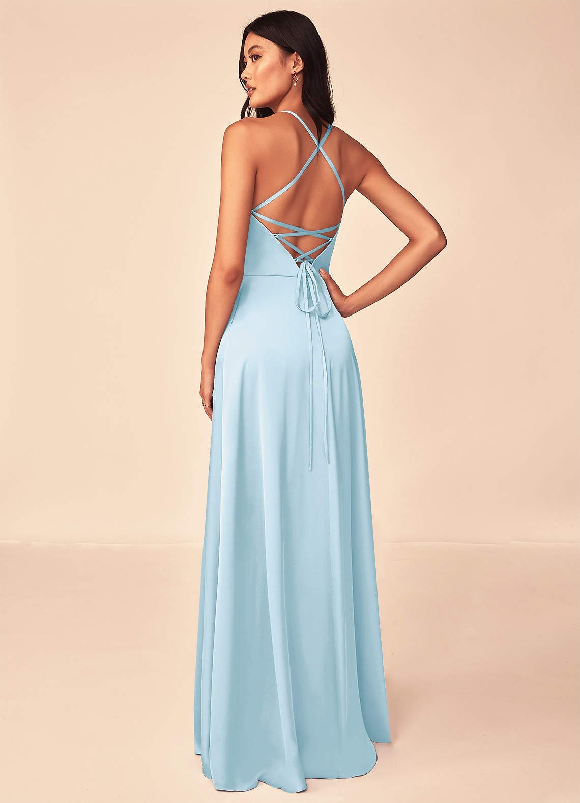 Mei A-Line V-Neck Stretch Satin Bridesmaid Dress in Sky Blue