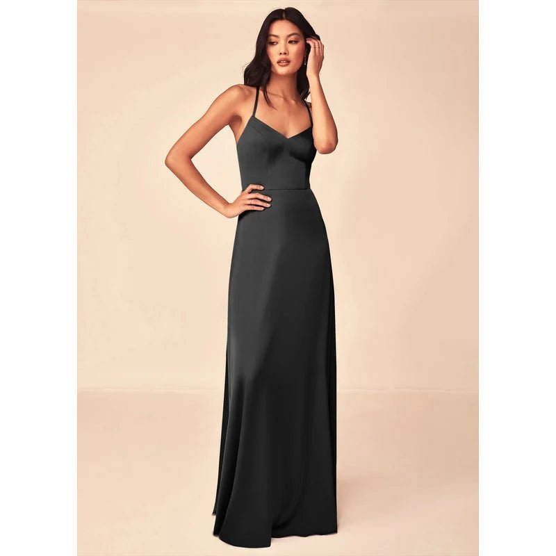 Mei A-Line V-Neck Stretch Satin Bridesmaid Dress - ZHEXUDAI