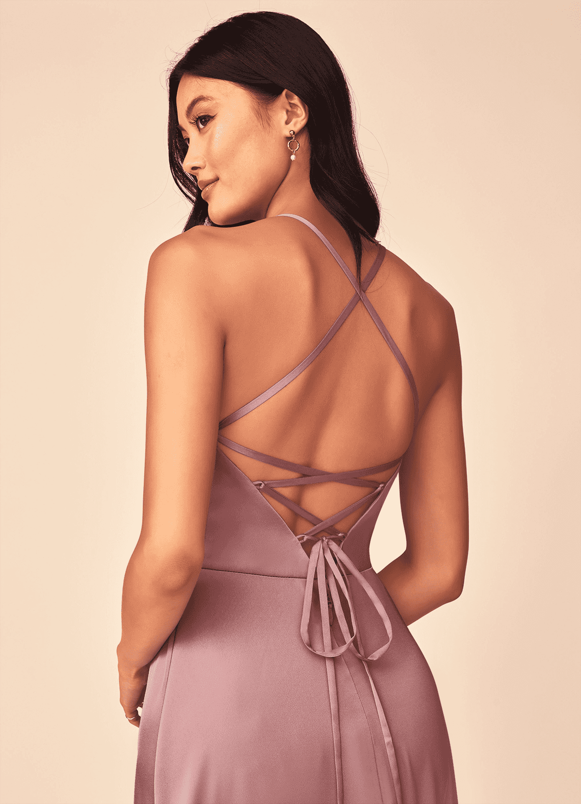 Mei A-Line V-Neck Stretch Satin Bridesmaid Dress in dusty rose