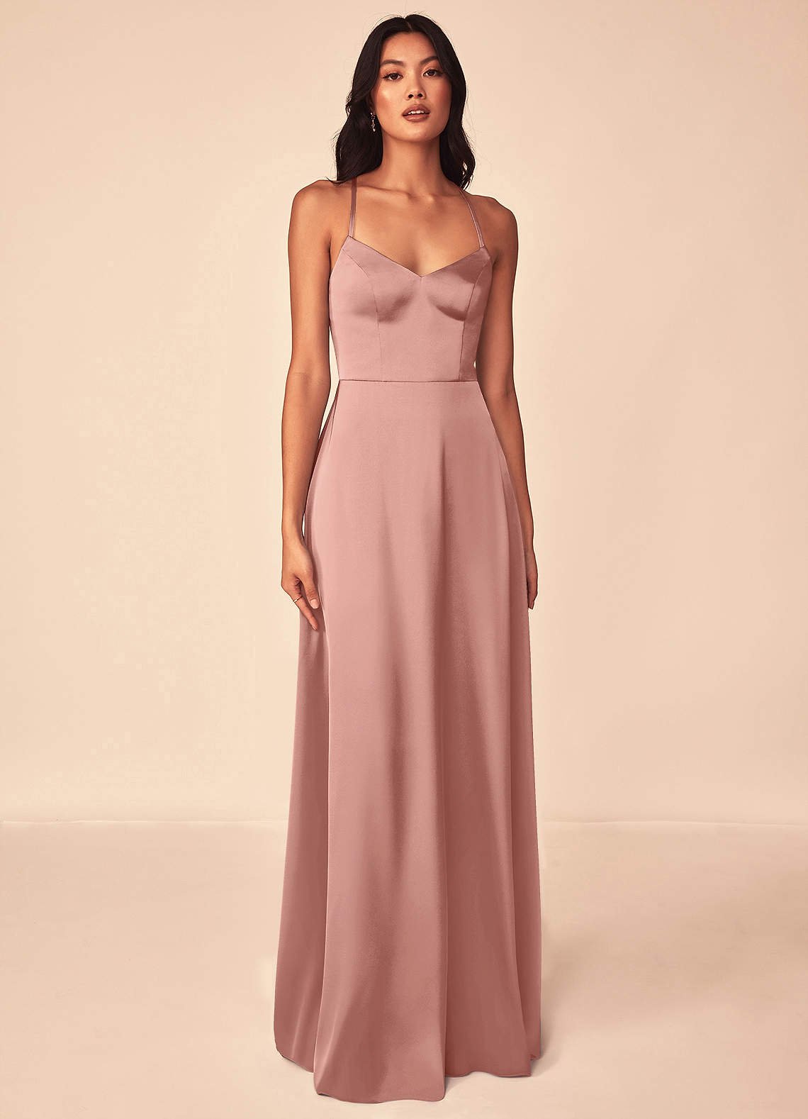 Mei A-Line V-Neck Stretch Satin Bridesmaid Dress in Rosette