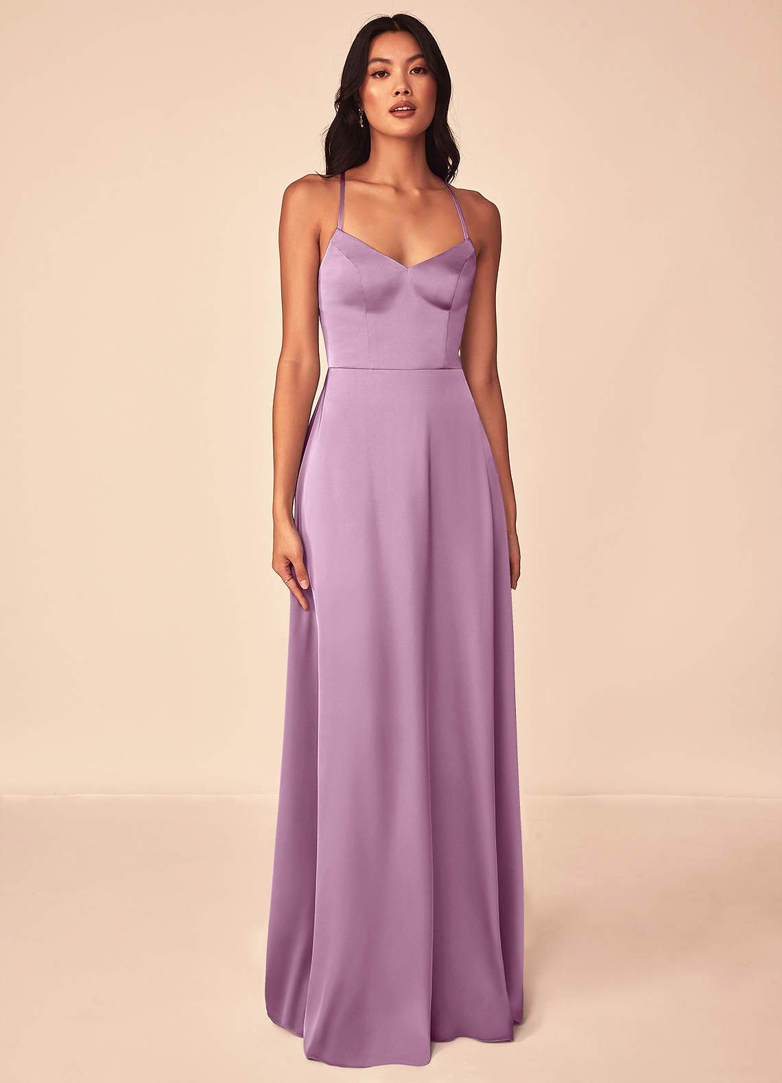 Mei A-Line V-Neck Stretch Satin Bridesmaid Dress in Wisteria