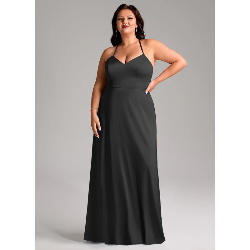 Mei A-Line V-Neck Stretch Satin Bridesmaid Dress - ZHEXUDAI