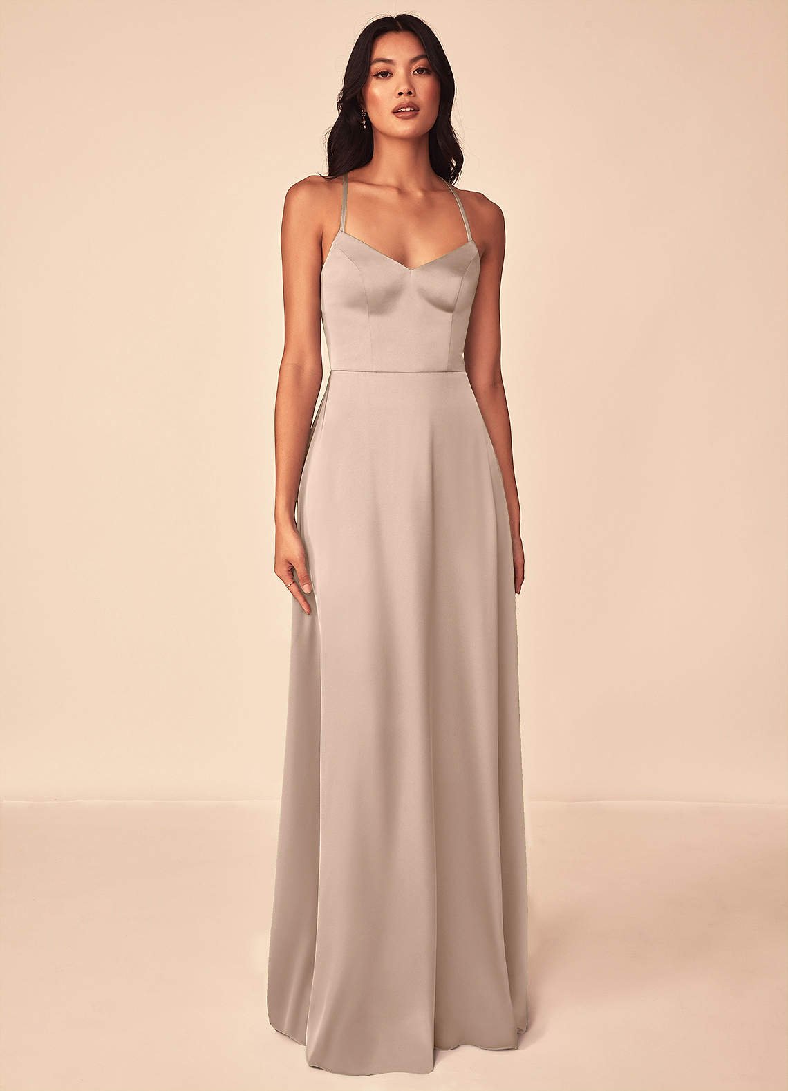 Mei A-Line V-Neck Stretch Satin Bridesmaid Dress in English Rose