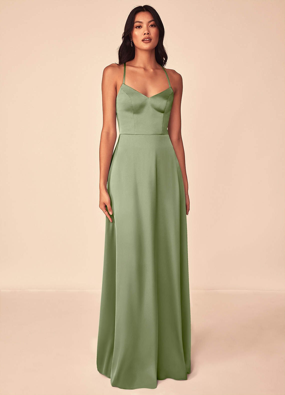 Mei A-Line V-Neck Stretch Satin Bridesmaid Dress in Pistachio