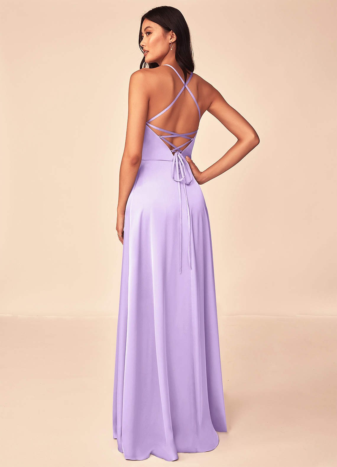 Mei A-Line V-Neck Stretch Satin Bridesmaid Dress in Lilac