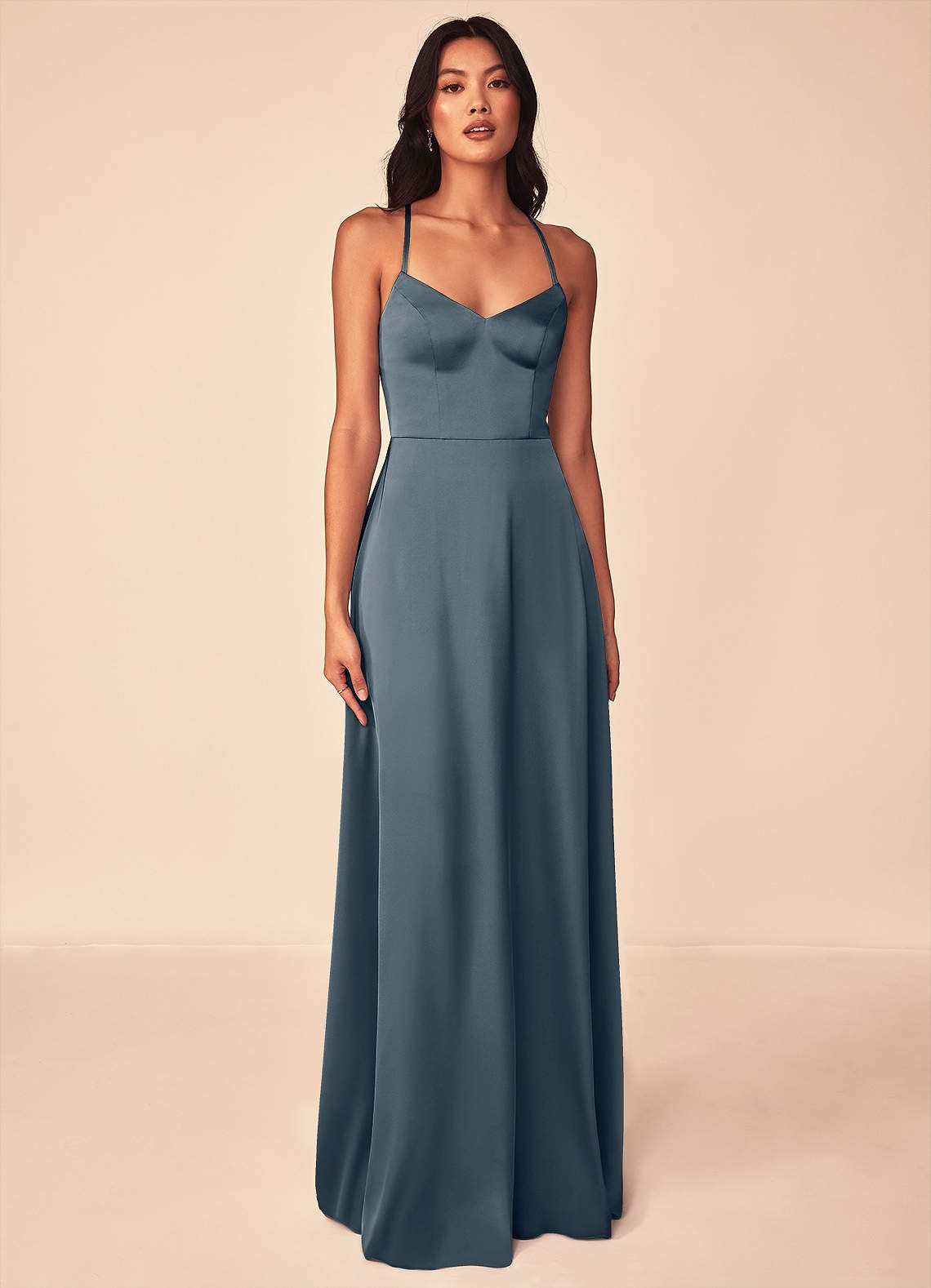 Mei A-Line V-Neck Stretch Satin Bridesmaid Dress in Twilight