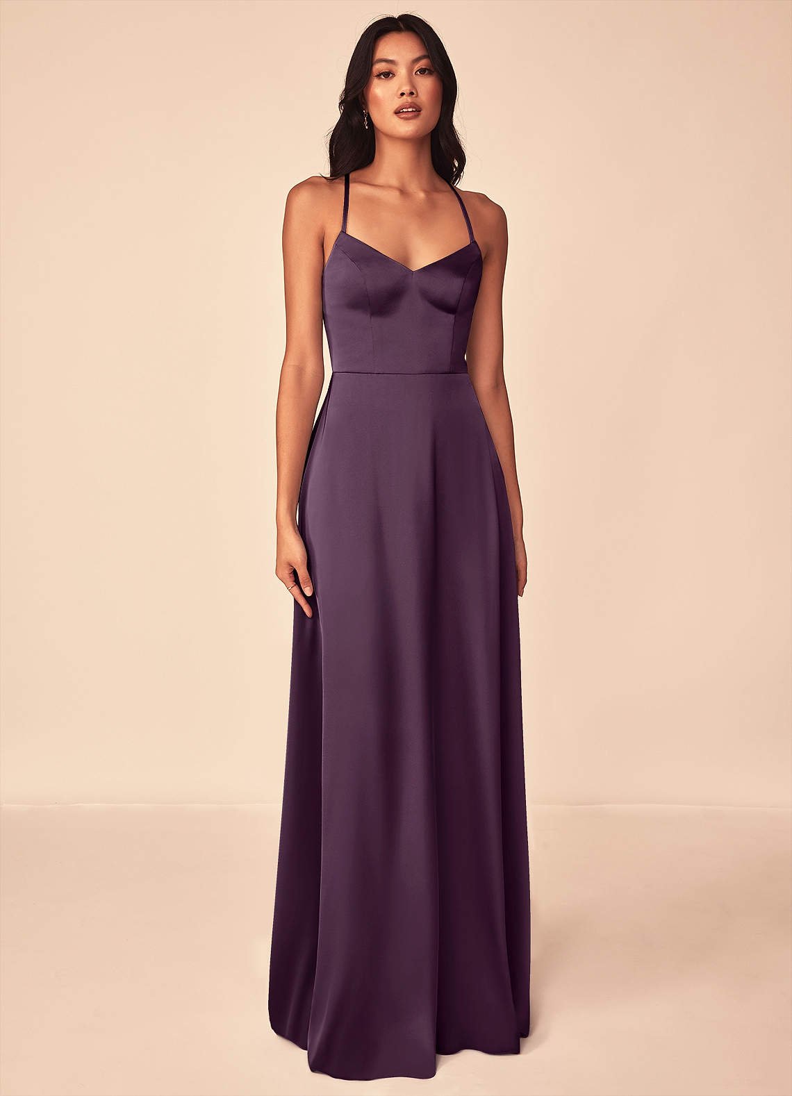 Mei A-Line V-Neck Stretch Satin Bridesmaid Dress in Plum