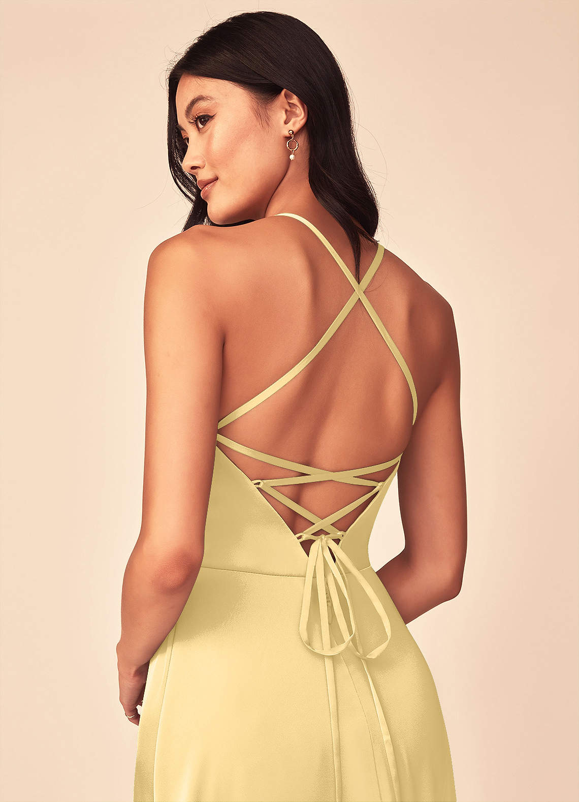 Mei A-Line V-Neck Stretch Satin Bridesmaid Dress in Butter