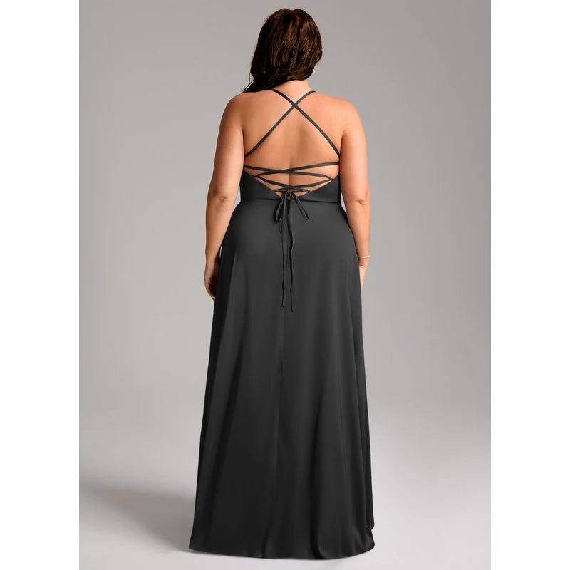 Mei A-Line V-Neck Stretch Satin Bridesmaid Dress - ZHEXUDAI