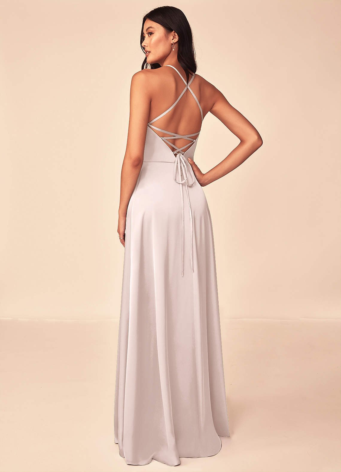 Mei A-Line V-Neck Stretch Satin Bridesmaid Dress in Blushing Pink