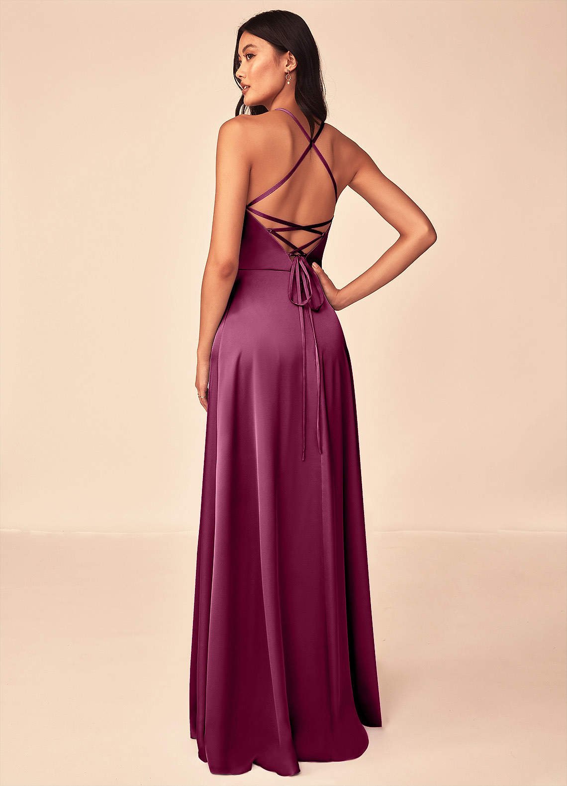 Mei A-Line V-Neck Stretch Satin Bridesmaid Dress in Mulberry