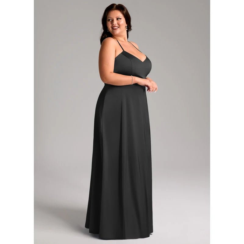 Mei A-Line V-Neck Stretch Satin Bridesmaid Dress - ZHEXUDAI