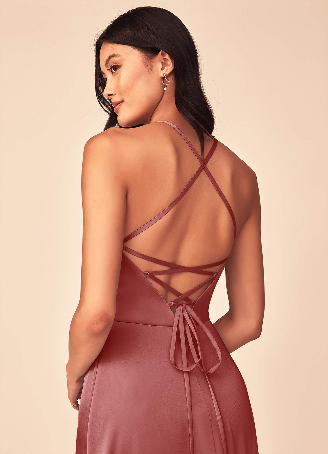 Mei A-Line V-Neck Stretch Satin Bridesmaid Dress in Antique Rose
