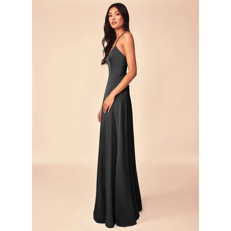 Mei A-Line V-Neck Stretch Satin Bridesmaid Dress - ZHEXUDAI