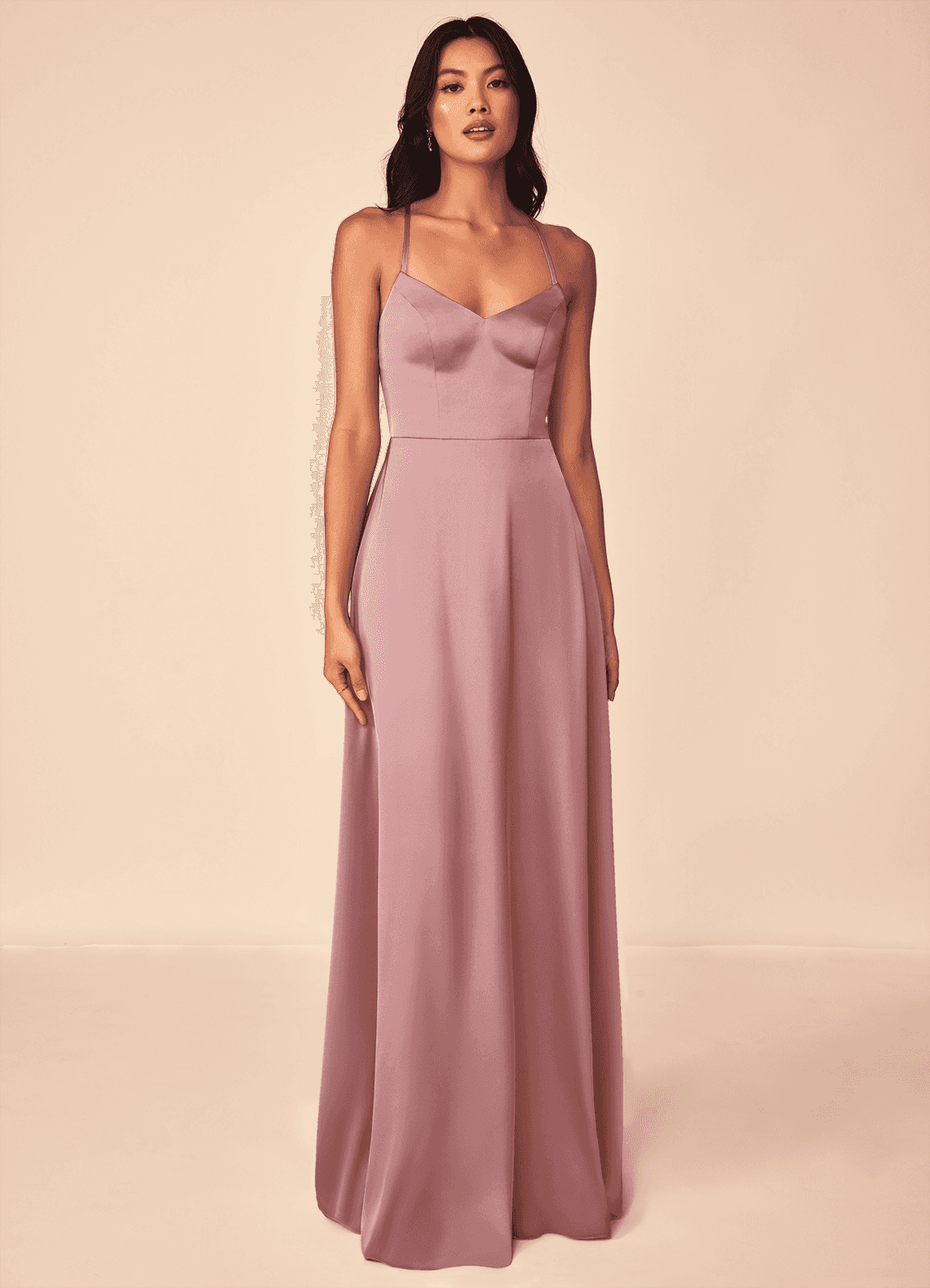 Mei A-Line V-Neck Stretch Satin Bridesmaid Dress in dusty rose