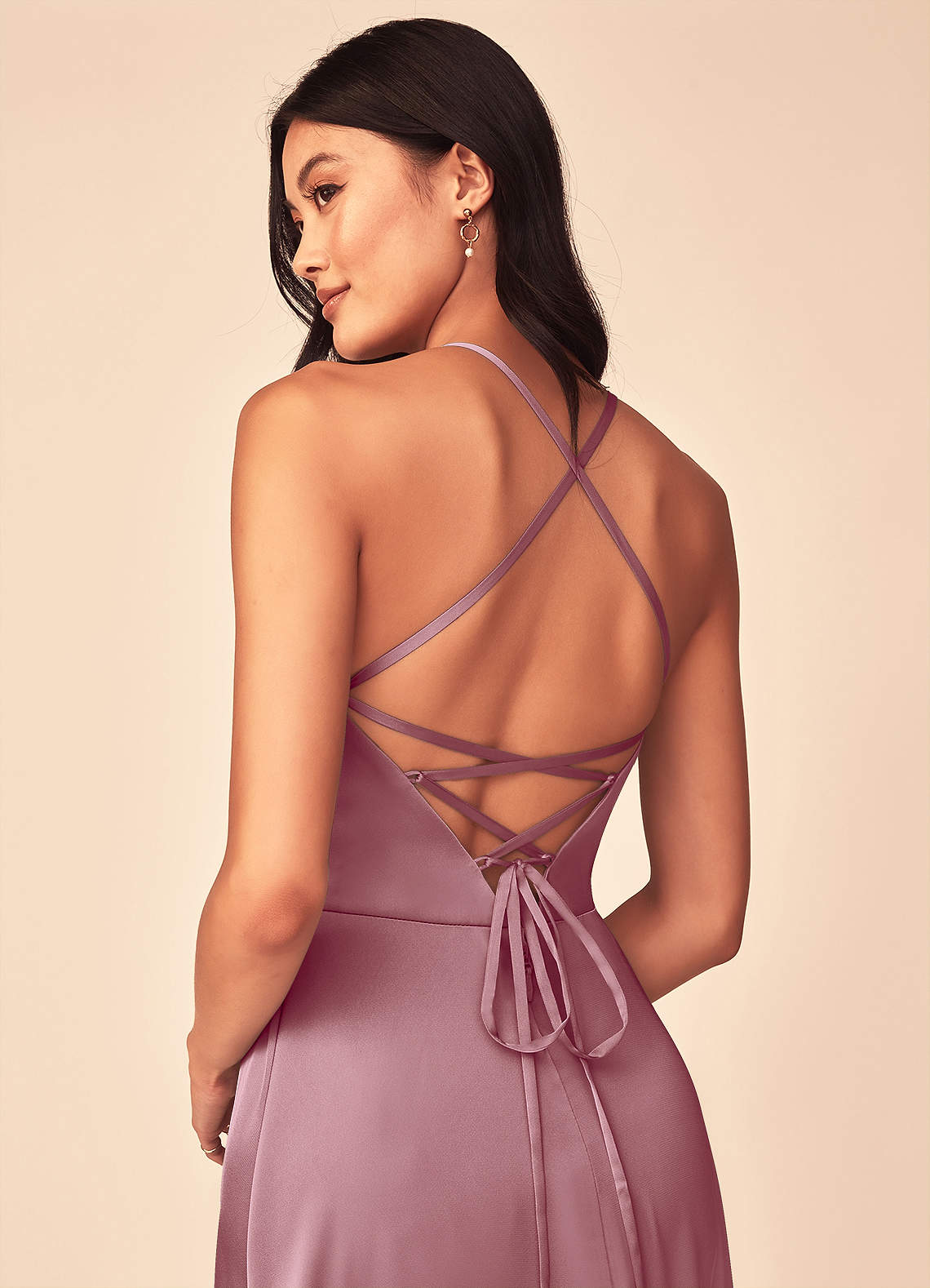 Mei A-Line V-Neck Stretch Satin Bridesmaid Dress in Vintage Mauve