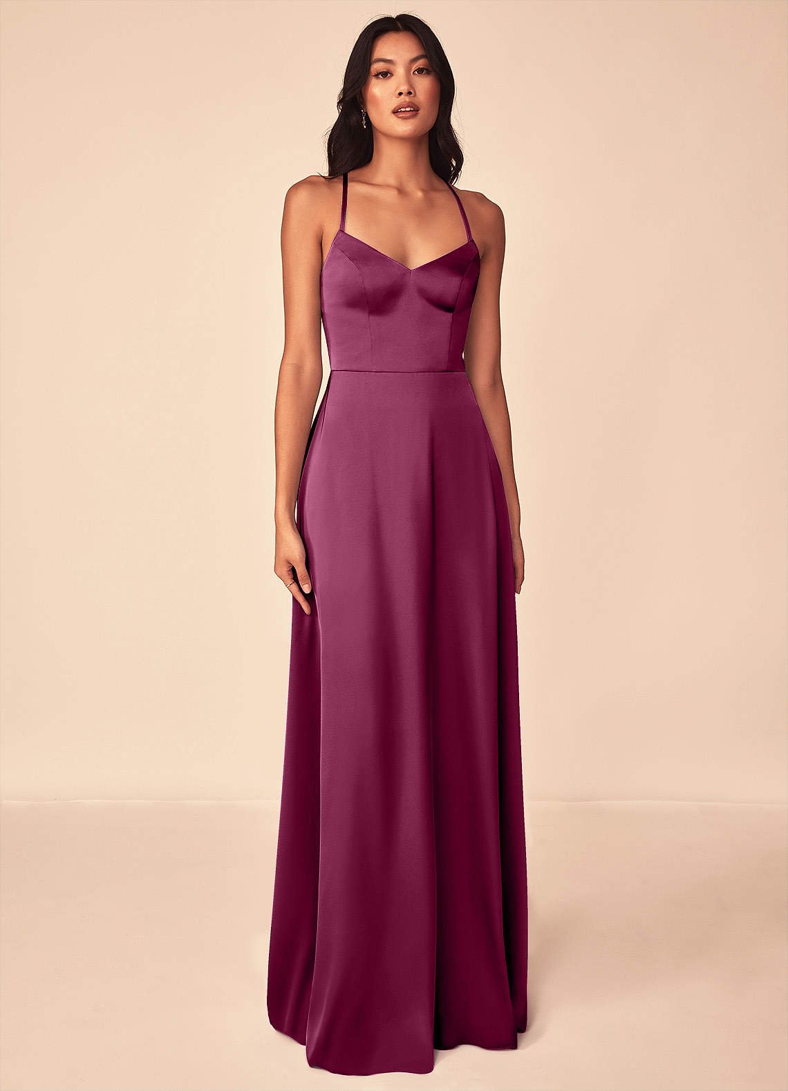 Mei A-Line V-Neck Stretch Satin Bridesmaid Dress in Mulberry