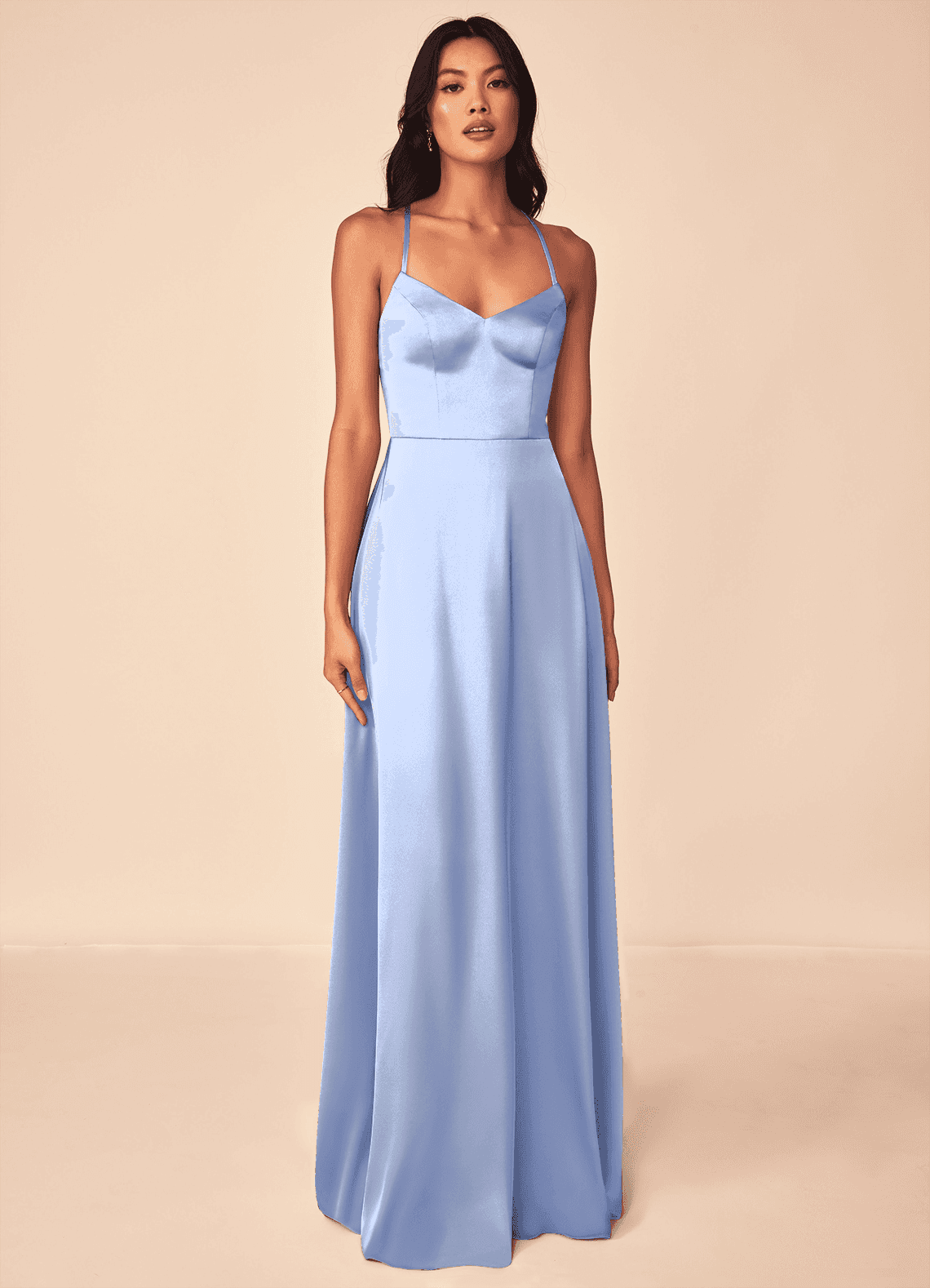 Mei A-Line V-Neck Stretch Satin Bridesmaid Dress in Ice