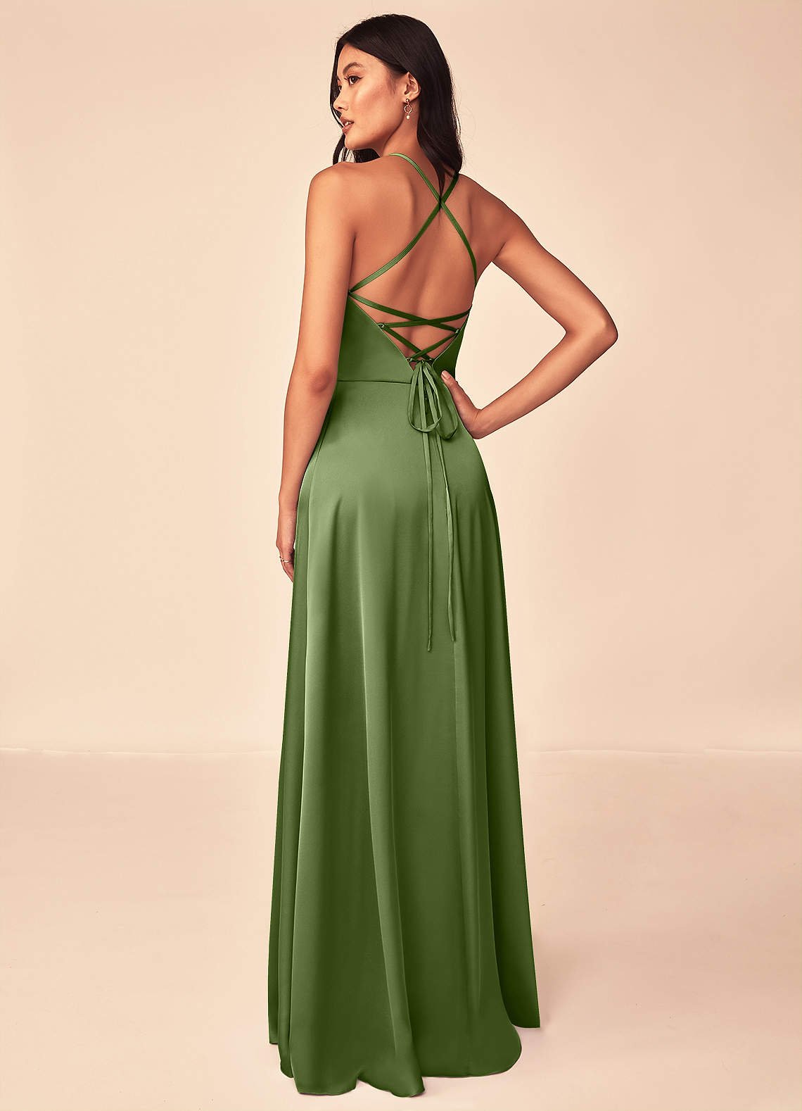 Mei A-Line V-Neck Stretch Satin Bridesmaid Dress in Juniper