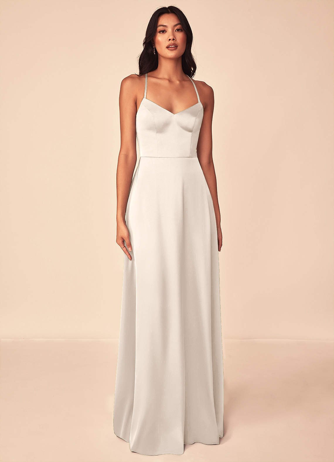 Mei A-Line V-Neck Stretch Satin Bridesmaid Dress in White Alabaster