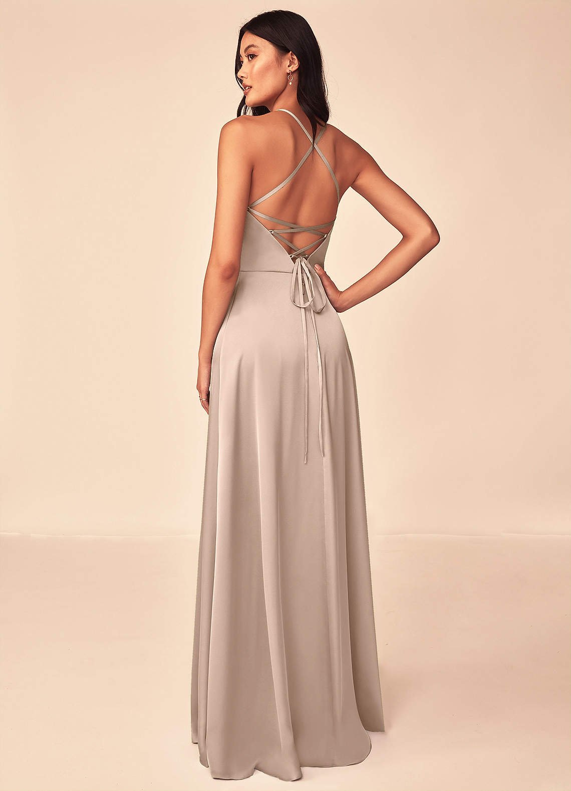 Mei A-Line V-Neck Stretch Satin Bridesmaid Dress in English Rose