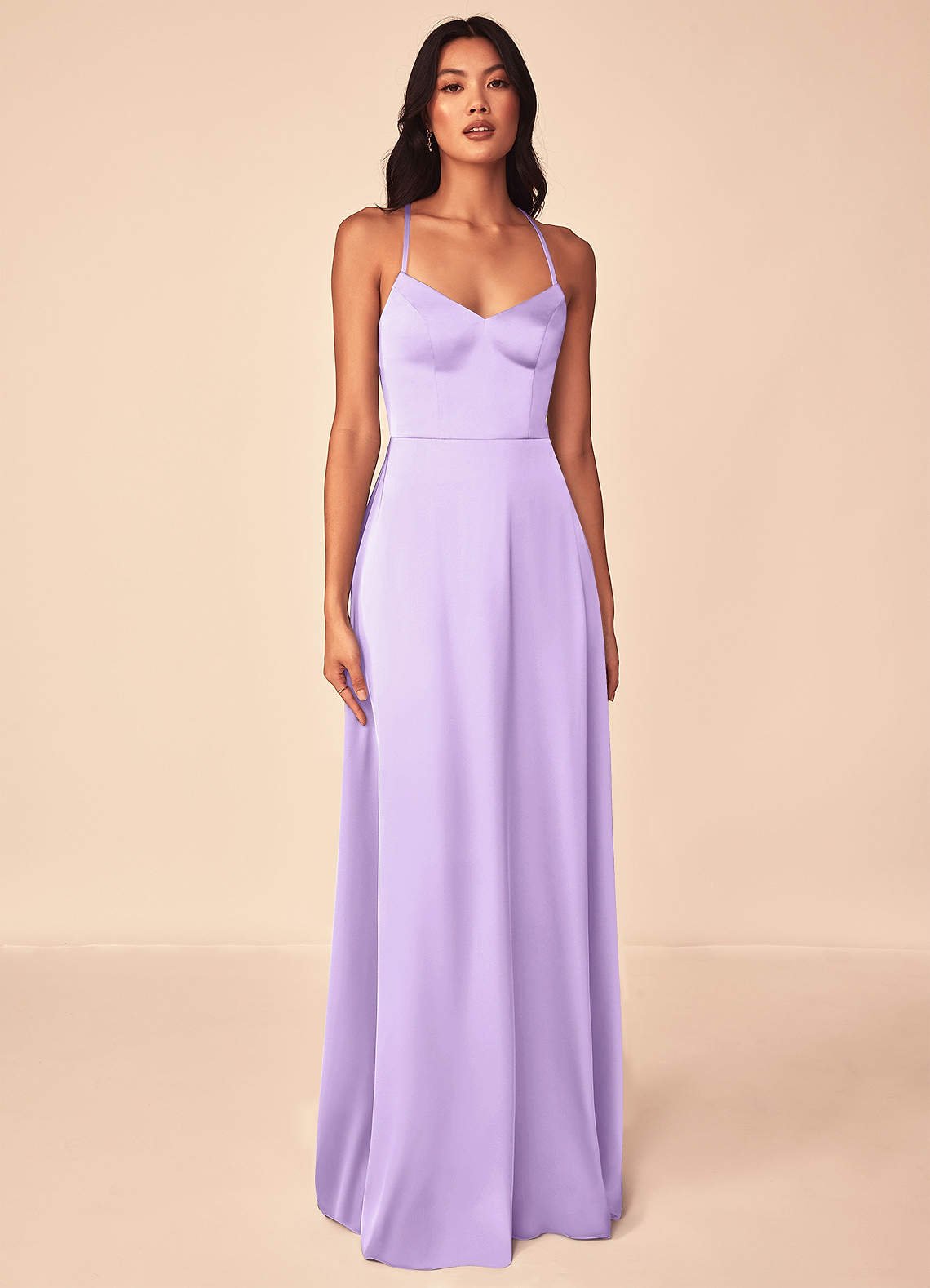 Mei A-Line V-Neck Stretch Satin Bridesmaid Dress in Lilac